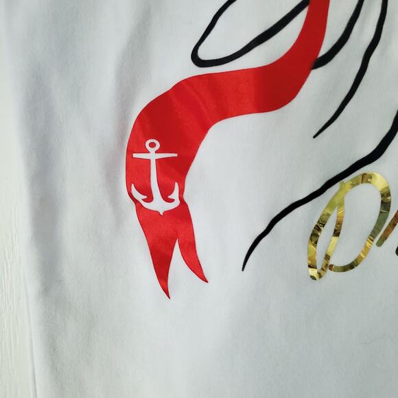 White Cotton Novelty Print Short Sleeve -Shirt M Fun Quirky Nautical Glam Casual - Picture 6 of 10